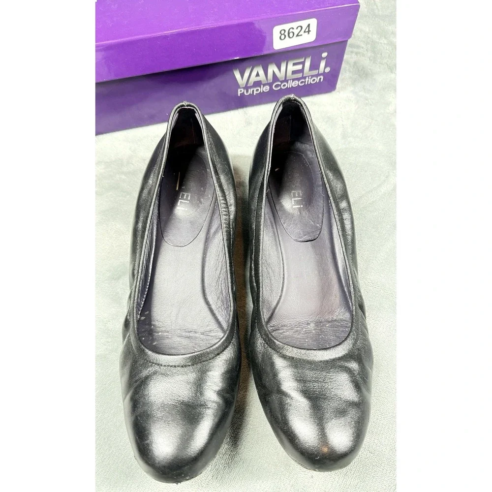 Vaneli Purple Collection Shoes Womens Size 9 Black Leather‎ Ballet Flats